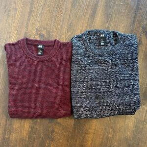 (2) H&M Grey Black Maroon Cable Knit Cotton Sweaters Men’s Size Medium